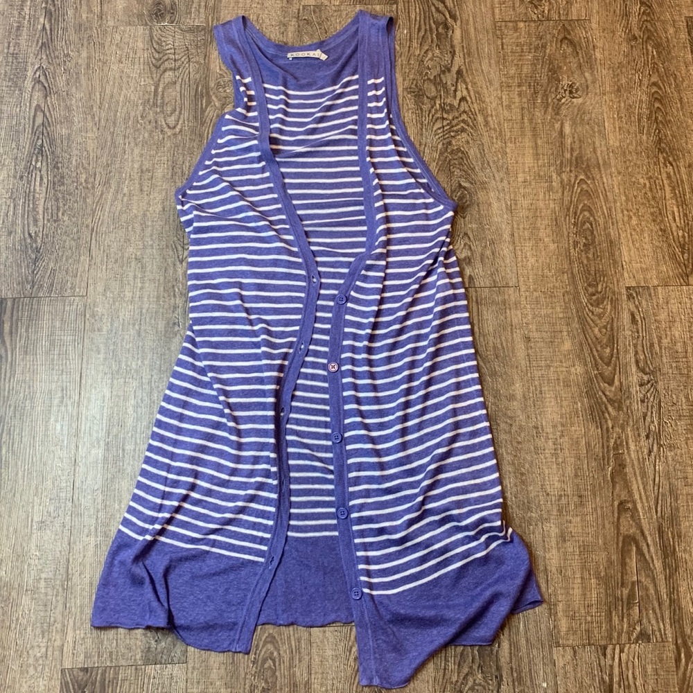 KOOKAI Long Linen Blend Signature Stripe Vest